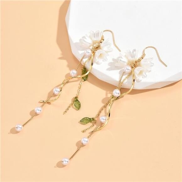 🌸 Lily of the Valley Earrings | Faux Pearl Dangle | Elegant Floral Jewelry - Picture 5 of 5